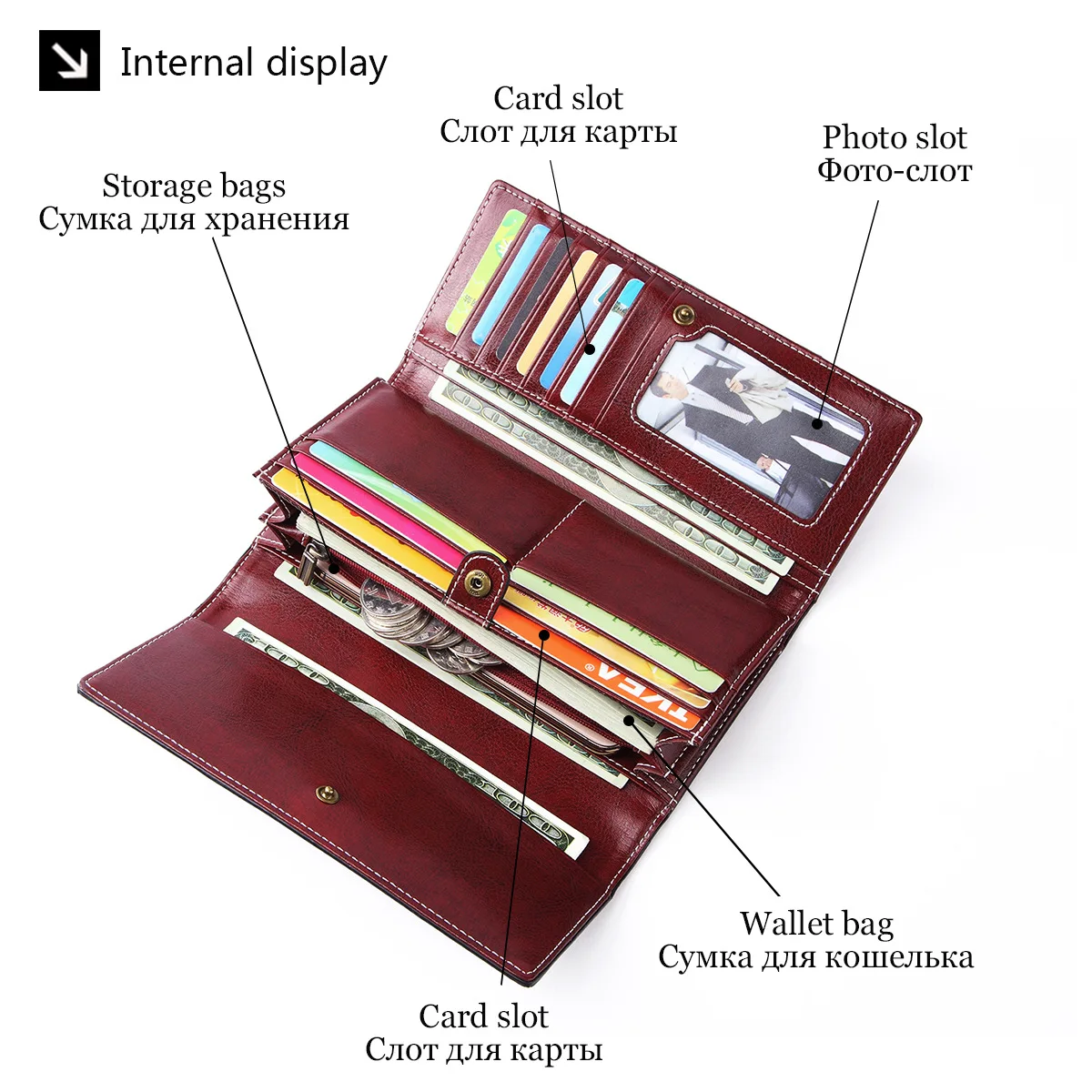 Title 3, Womens long leather wallet with multiple card ...