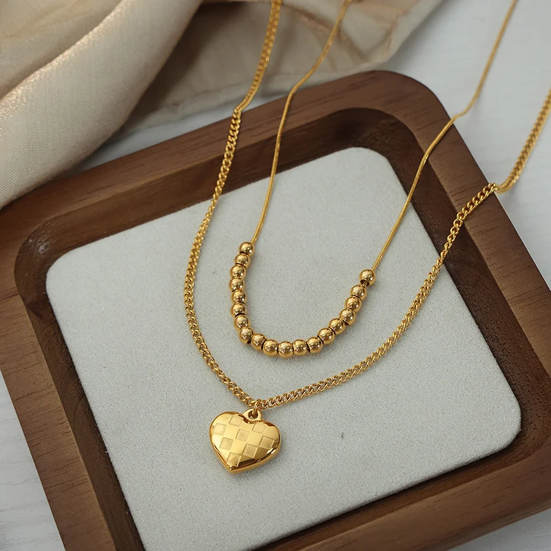 Colar de aço titânio xadrez de camada dupla, personalizado e versátil, estilo para duas pessoas, moda e sofisticação. — foto 8