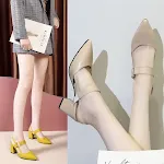Women's Pointed Toe Sandals with Thick Heel in Beige High Heels offer comfort and style for everyday wear and special ev — photo 4