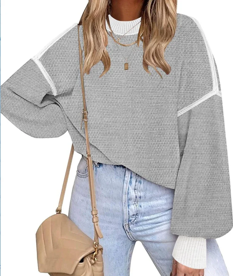 Maglione casual ampio europeo e americano per un comfort quotidiano e un look rilassato. Perfetto per uno stile senza sforzo e sempre alla moda. — foto 8