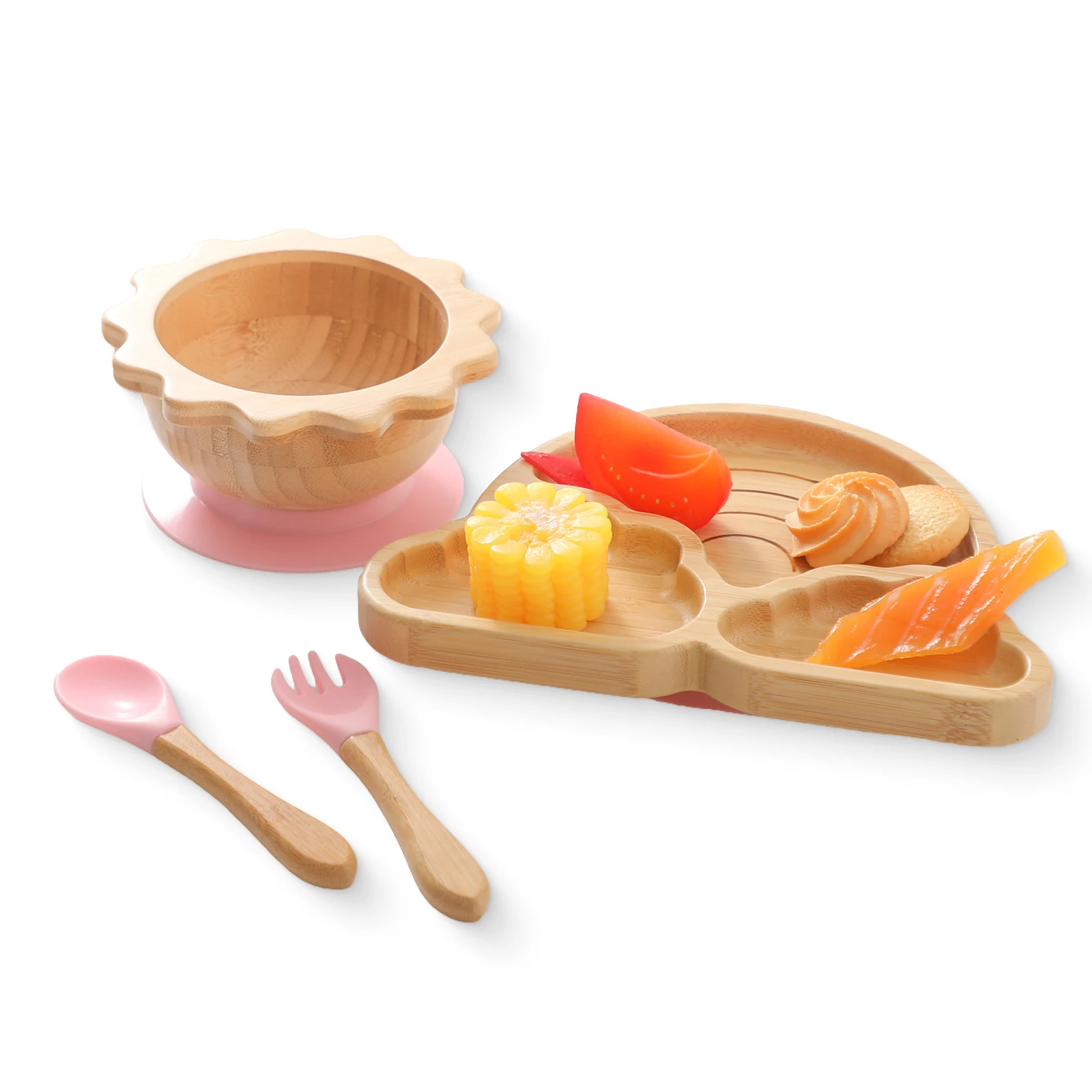 Conjunto de utensílios de mesa de bambu para bebê estilo nórdico com colher e garfo. Alimentação segura, natural e sustentável para seu bebê. — foto 4