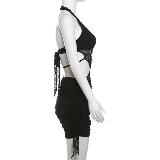 Title 10, Womens Hollow-out Halter Lace Overall Dress Se...