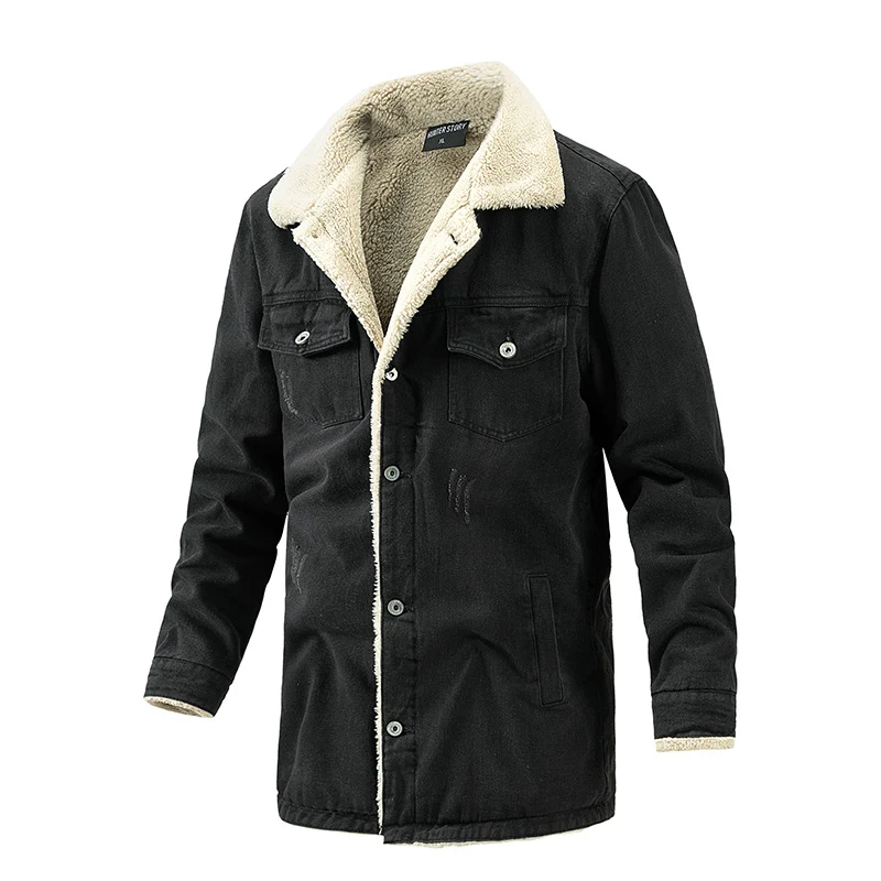 Jaqueta Jeans Masculina Média com Fleece Quente Perfeita para o Inverno Casaco Jeans Confortável e Aconchegante Estilo Casual e Moderno — foto 1