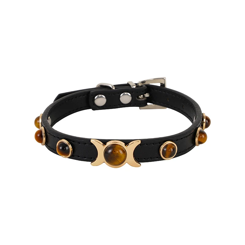 Title 5, Soft Leather Cat Collar Fashion Tiger Eyes Deco...