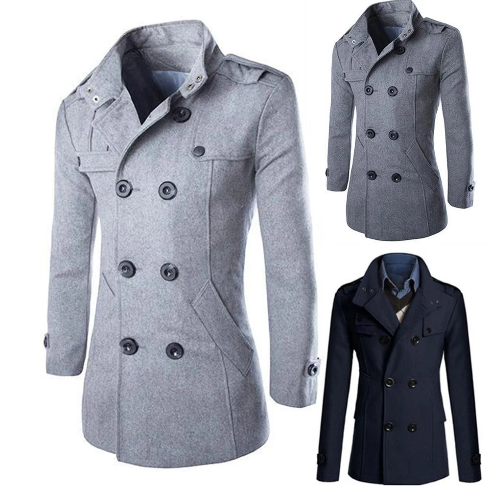 Men's Stand Collar Long Sleeve Wool Trench Coat Offers Warmth and Style Experience Unmatched Comfort and Sophistication — photo 7