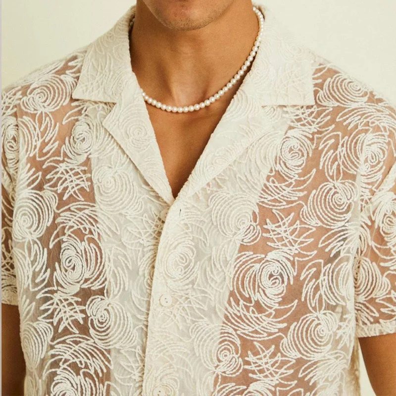 Title 6, Mens Fashion Casual Draping Hollow Lace Shirt ...