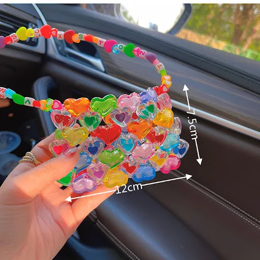 Title 1, Colorful Contrast Color Love Beaded Handbag