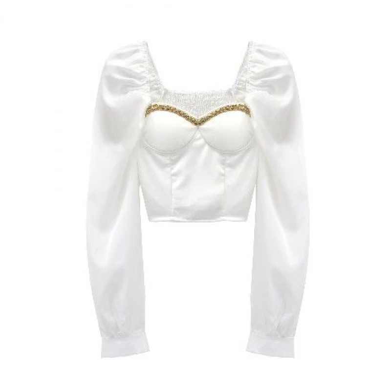 French Heart Machine Off-shoulder Top with Chain and Square Collar. Stylish and elegant, perfect for a night out or spec — photo 1