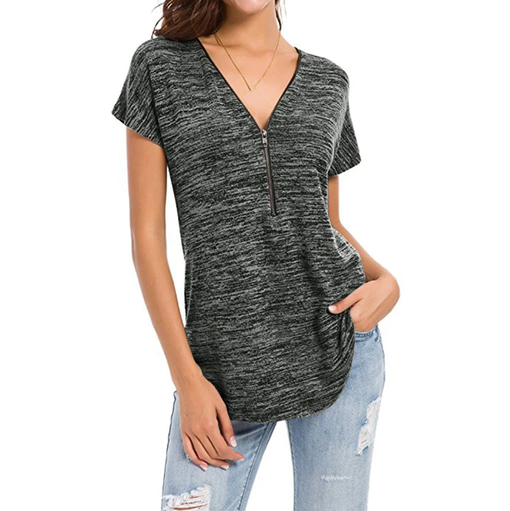 Title 4, Damesblouse met korte mouwen en rits, effen kle...
