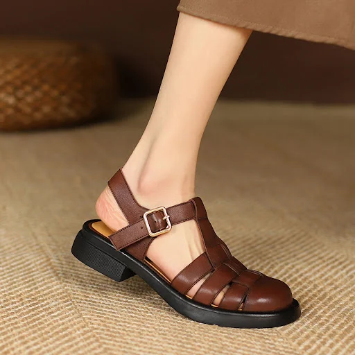 Title 5, Womens Thick Heel Round Toe Roman Sandals Styl...