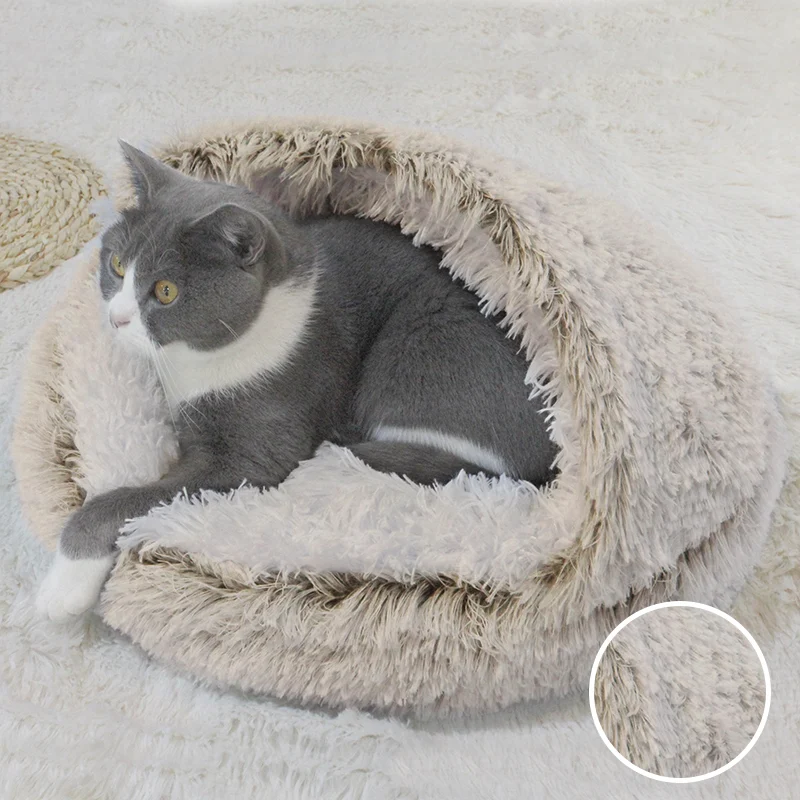 Title 9, Winter Long Plush Pet Cat Bed Round Cat Cushion...