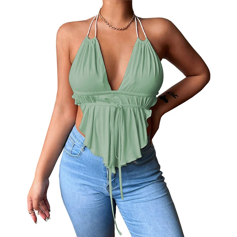 Low-cut V-neck Hanging Suspender Top Temperament Strapless Backless Vest — photo 3