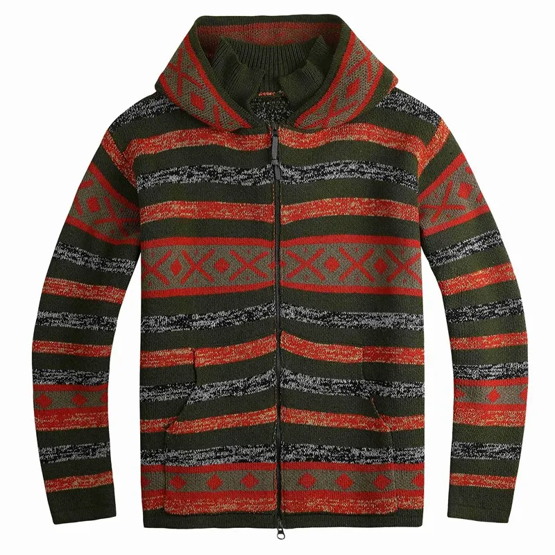 Men's Striped Jacquard Hooded Zipper Knit Cardigan, offering comfort and style, perfect for casual wear, a versatile lay — photo 1