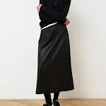 Saia de couro feminina outono inverno, cintura elástica, corte em A, perfeita para um visual elegante e confortável em diversas ocasiões. — foto 4