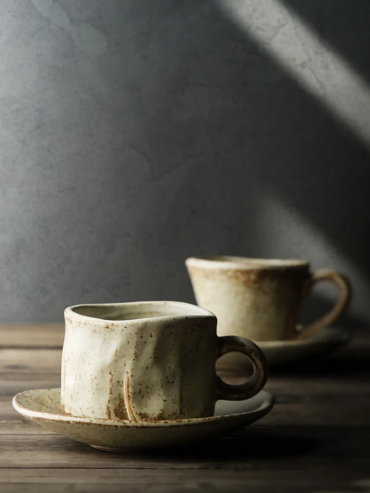 Japanese Retro Coffee Cup With Saucer Simple Ceramic Coffee Cup Handmade Art Cup Stoneware Breakfast Cup Afternoon Tea E — photo 3