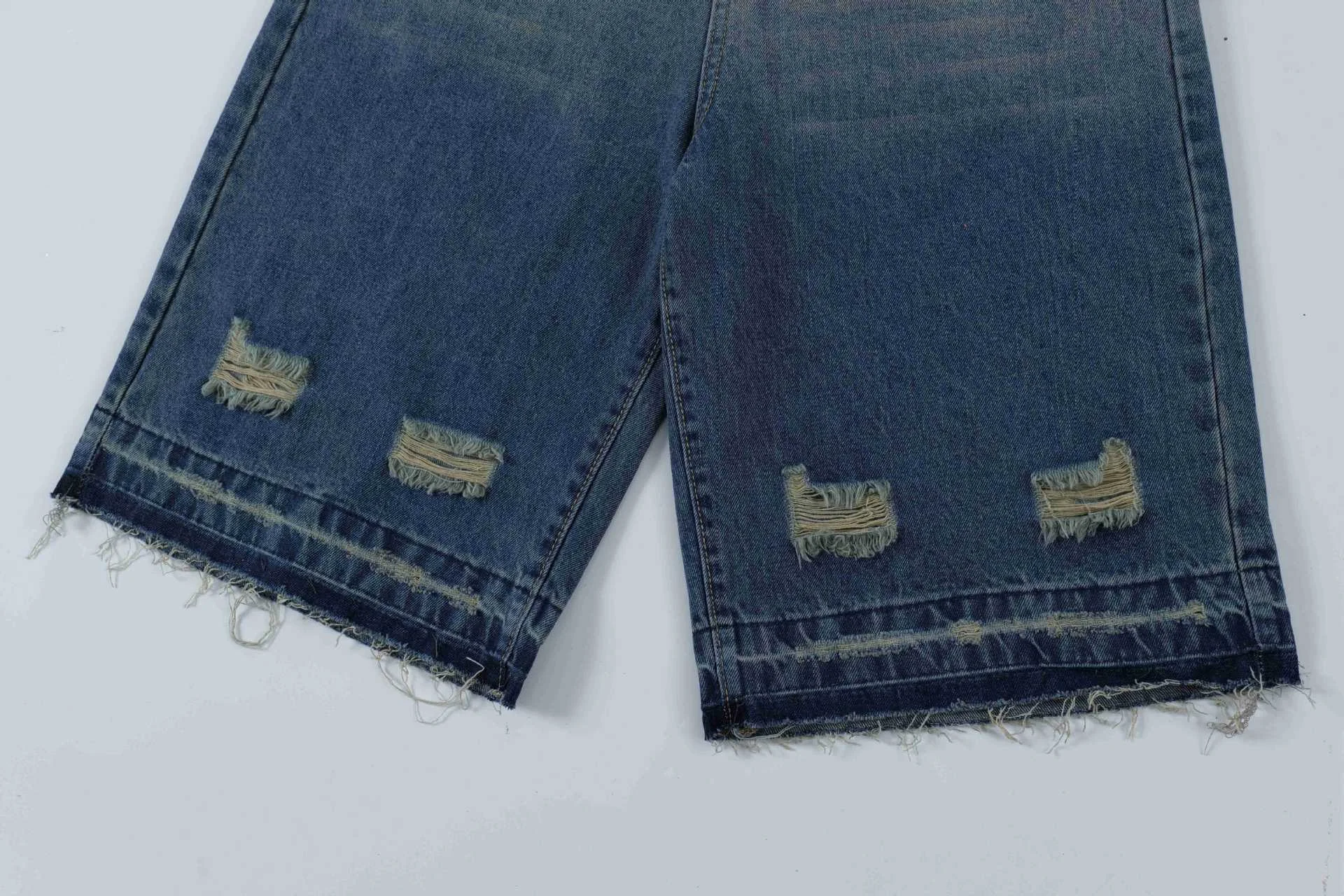Title 9, Mens Retro Washed Ripped Straight Denim Shorts...