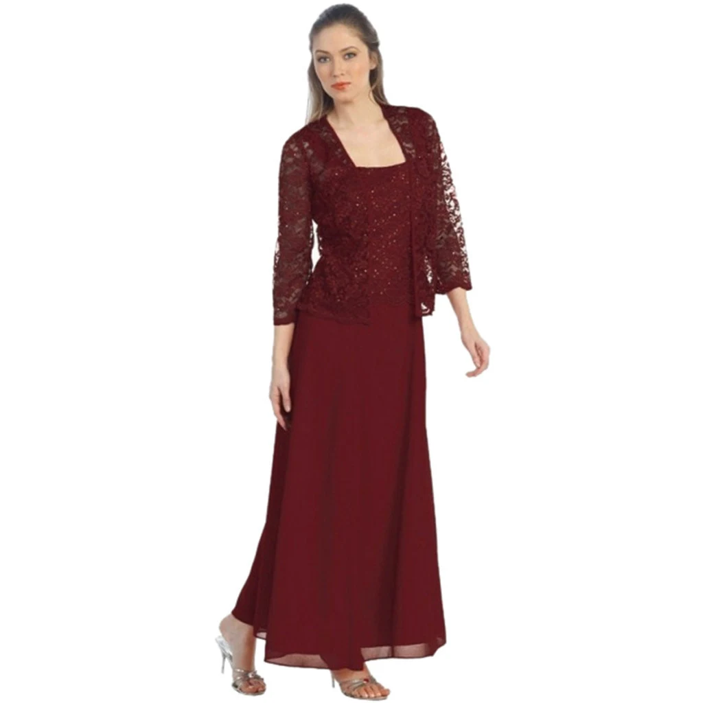 Title 6, Vestido de chiffon com cardigan de renda duas p...