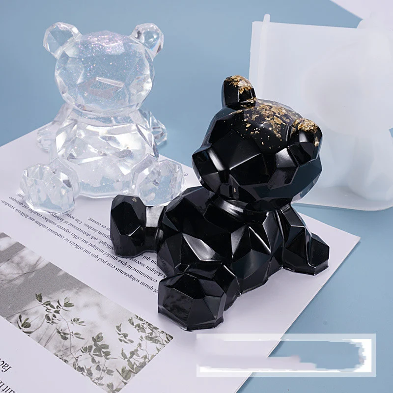 Molde de silicone DIY de flores papoulas para suporte de celular com urso geométrico 3D. Enfeites de cola e design de desenho animado. — foto 4