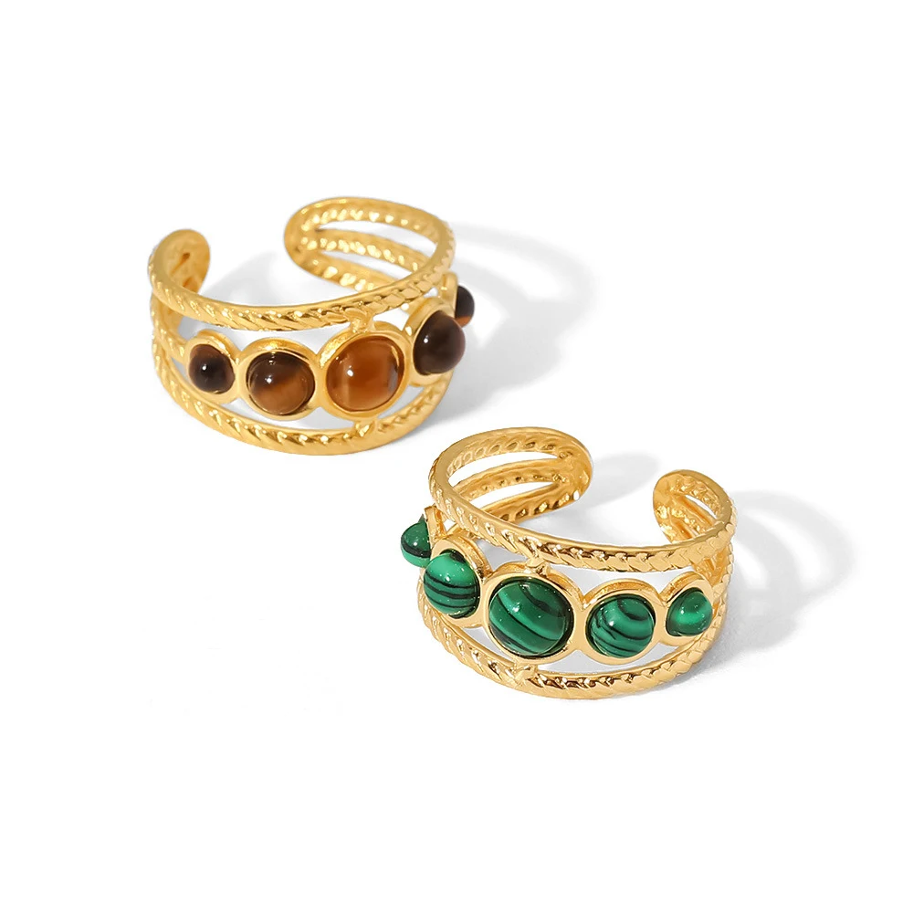 Title 4, Damesmode Ring, Groen Malachiet, Tijgeroog, Hol...