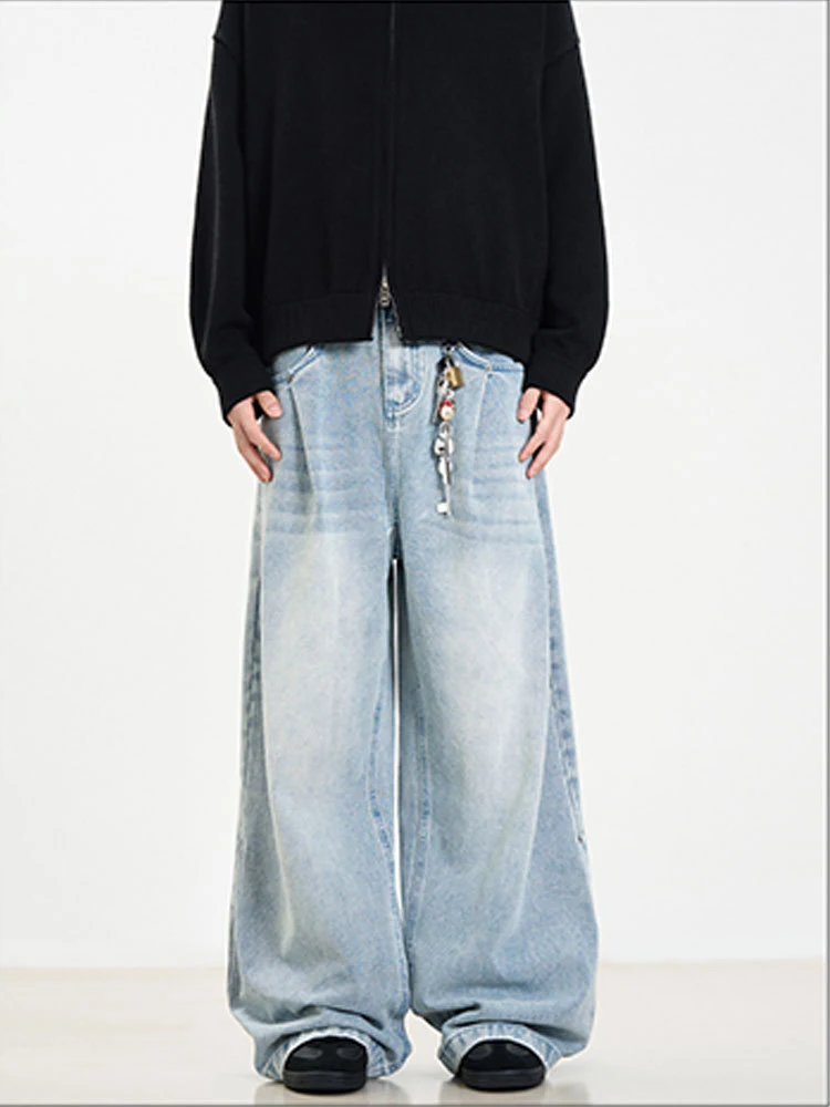 Title 7, Retro Side Double Oblique Pleated Washed Blue J...