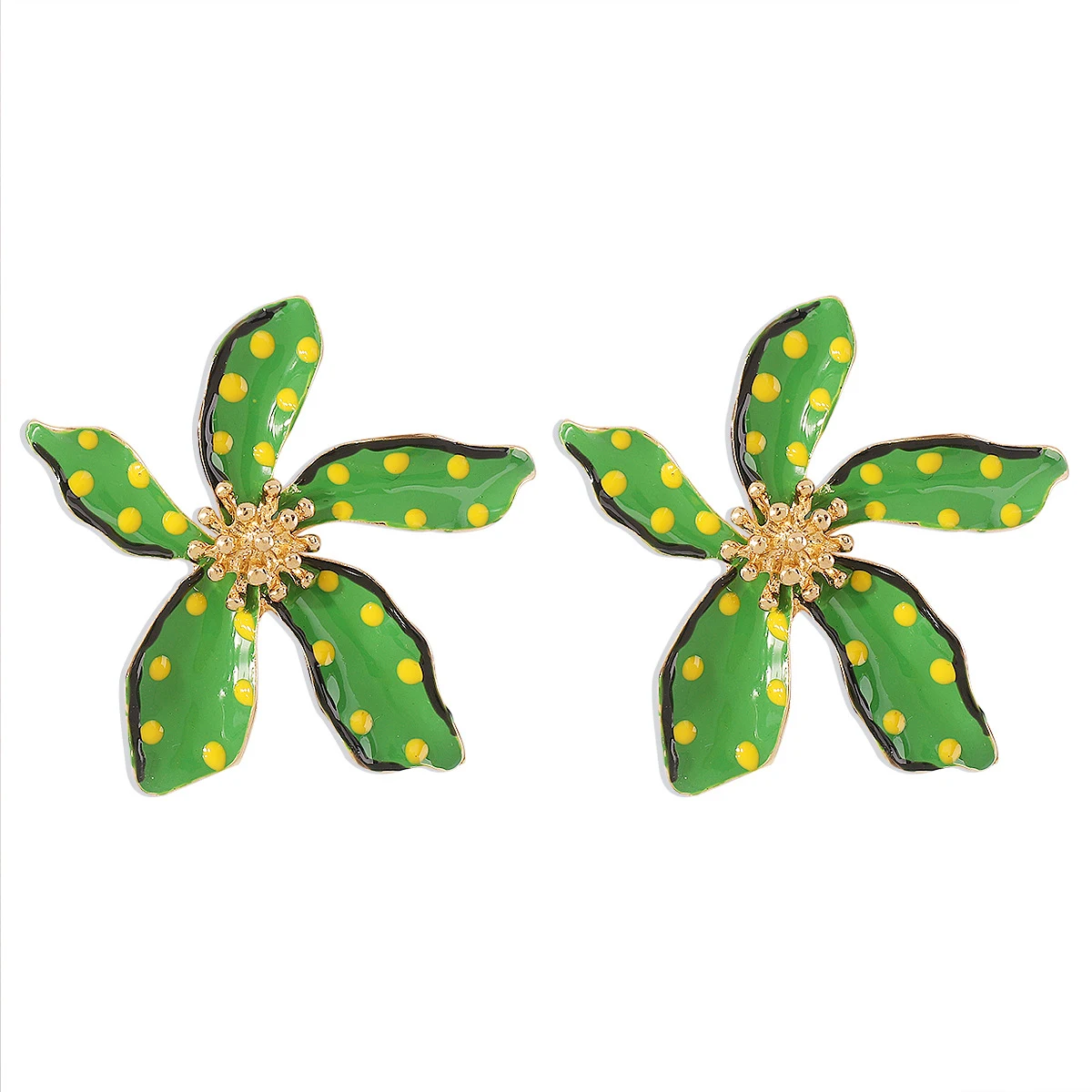 Brincos florais de liga com gotas de óleo, design com pontos que adicionam charme ao seu visual. Perfeitos para diversas ocasiões, um acessório elegante. — foto 6