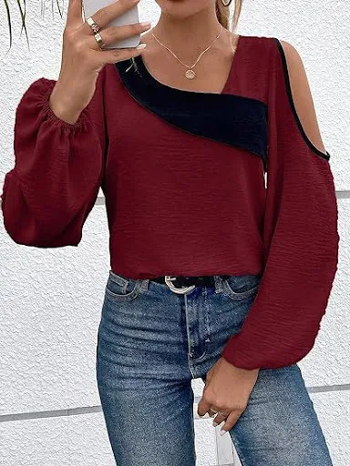 Title 6, Off-the-shoulder stitching pullover featuring a...