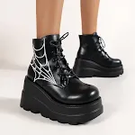 Black Martin Boots Fashion Spider Web Print Shoes Chunky Heel Boots For Women Stylish Footwear for a Bold and Fashion-Fo — photo 1