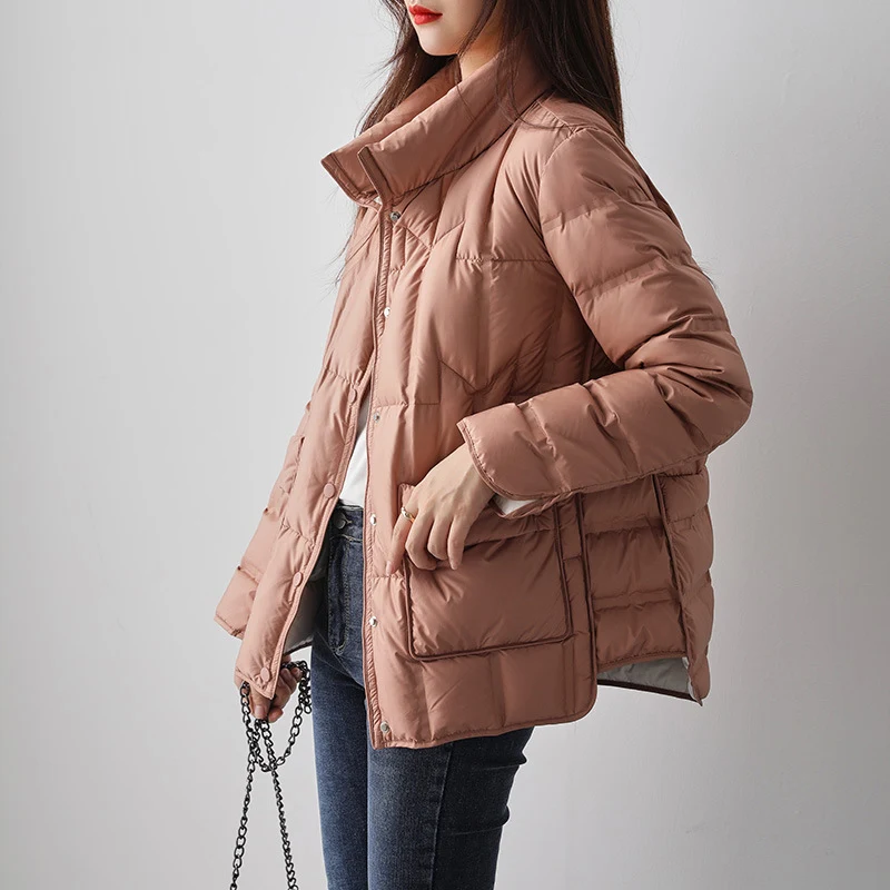 Title 4, Casual White Duck Down Short Stand Collar Jacke...