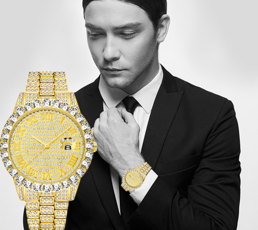Relógio Hip Hop Masculino com Strass, cheio de brilho. Destaque-se com este relógio deslumbrante. Sofisticação e estilo para qualquer momento. — foto 2