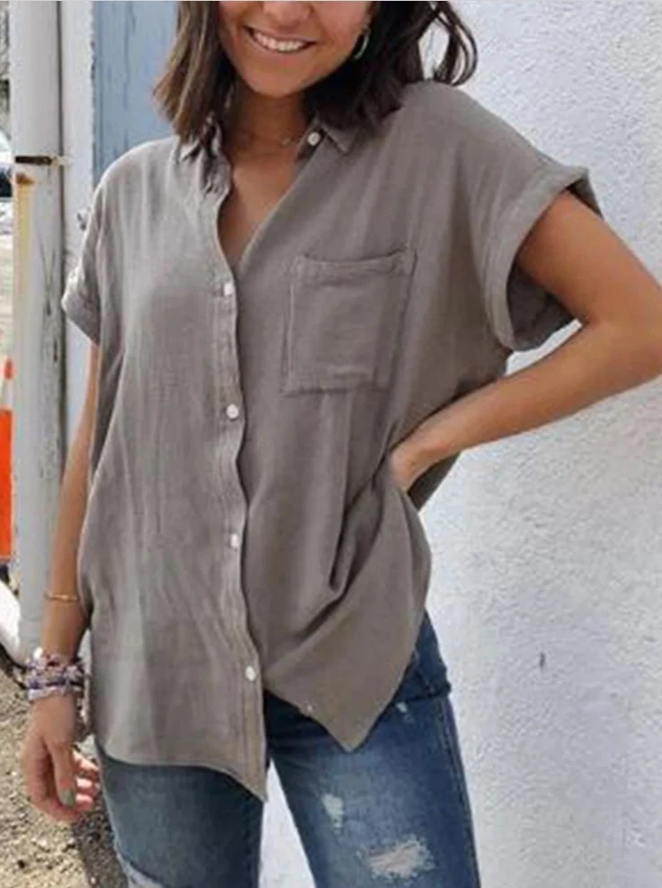 Manga curta casual de algodão e linho — foto 14