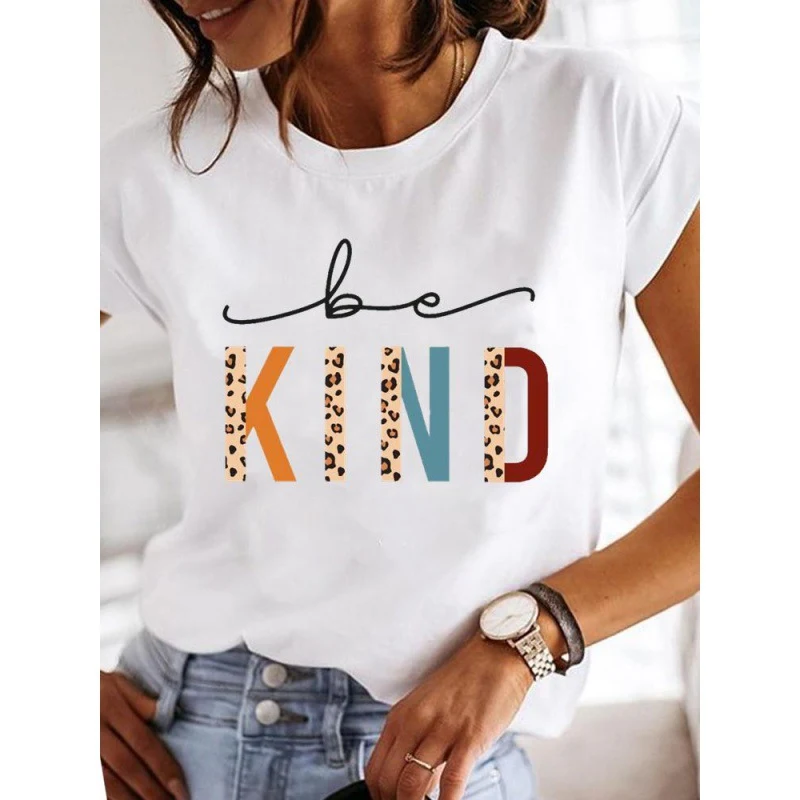 Women's Leopard Print Love Casual Retro Printed Plus Size Women's Clothing White T Short Sleeve Women — photo 27