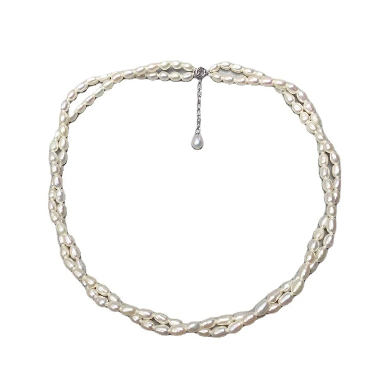 Colar retrô elegante de pérolas de água doce, dupla camada com contas de arroz, acessório charmoso e atemporal. — foto 1