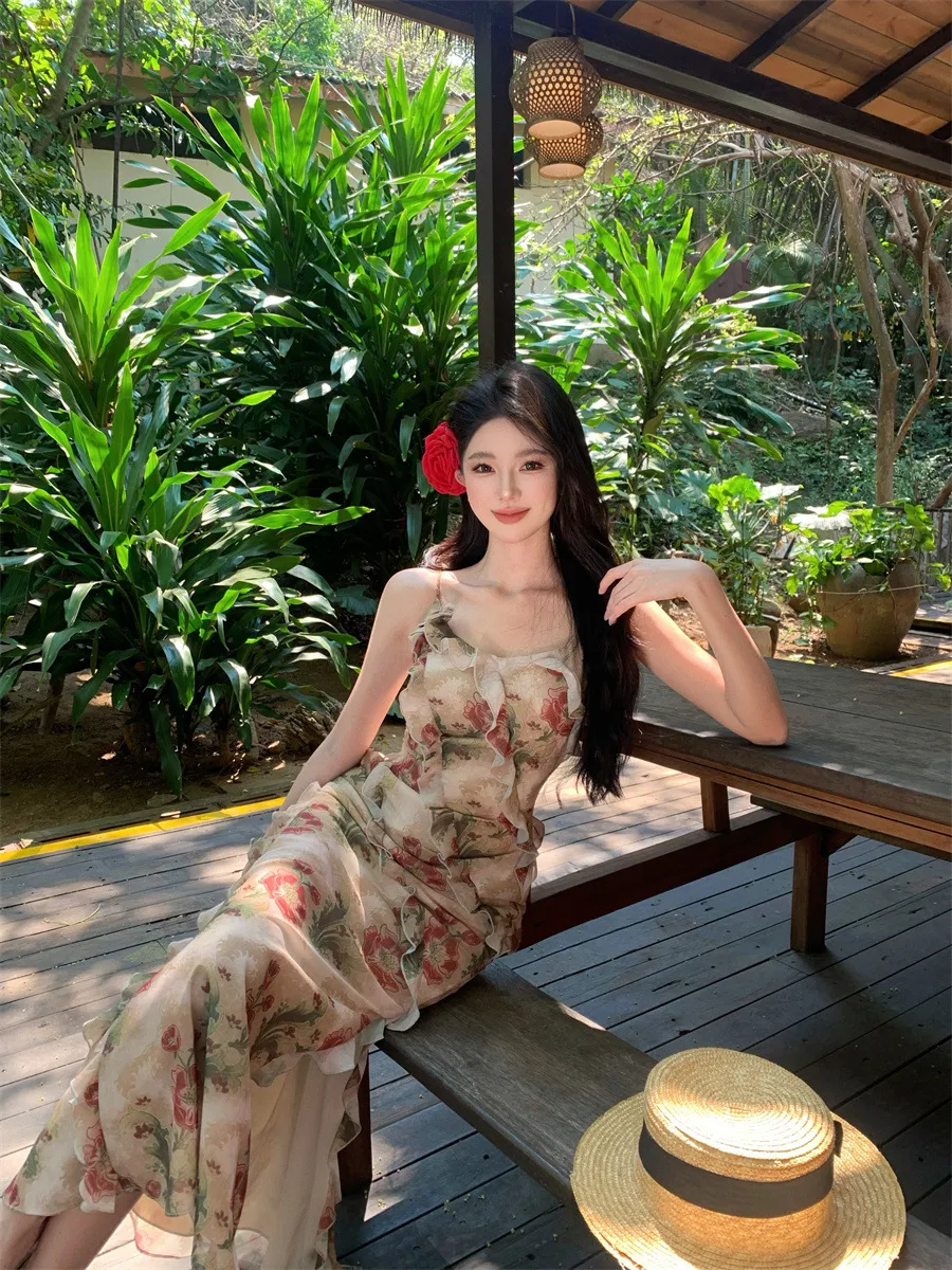 Title 4, Printed Ruffled Spaghetti Straps Dress