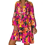 Vestido holgado con volantes, cuello puntiagudo y botones impresos, ideal para un look casual y elegante. — foto 15