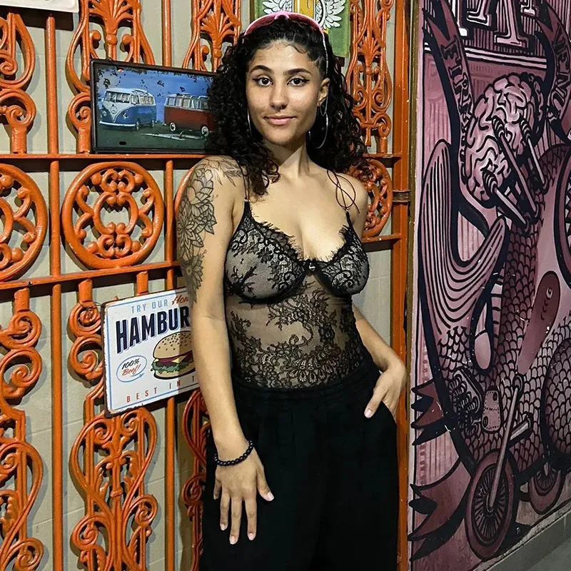 Popular Lace Small Sling Summer Low-cut See-through V-neck Vest. Perfect for hot weather. Adds a touch of elegance. — photo 12