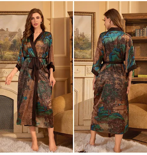 Title 5, Pajamas Nightgown Shadow Red Satin Luxury Lace-...