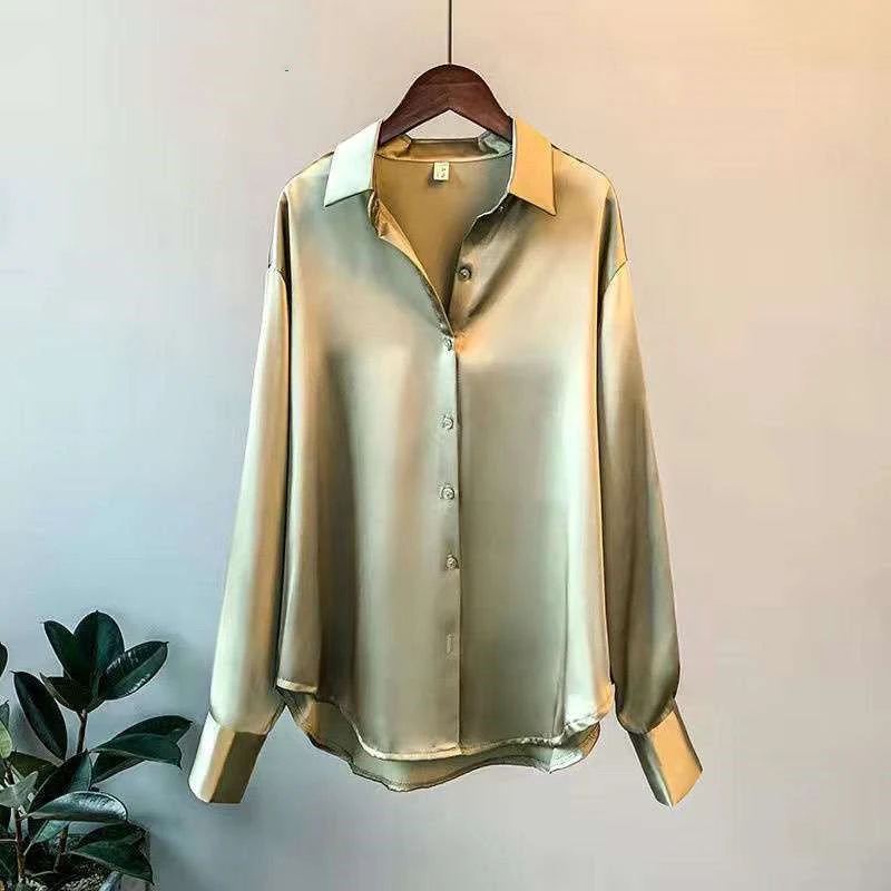 Satijnen damesshirt met lange mouwen — foto 12
