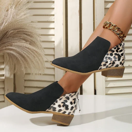Title 5, Botas femininas com estampa de leopardo Salto g...