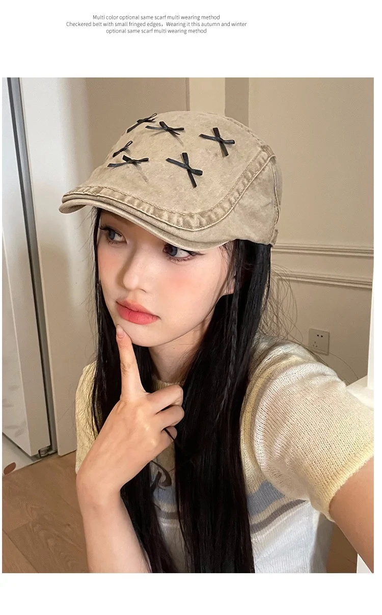 Title 7, Bow Advance Hats Casual Face Peaked Cap Beret