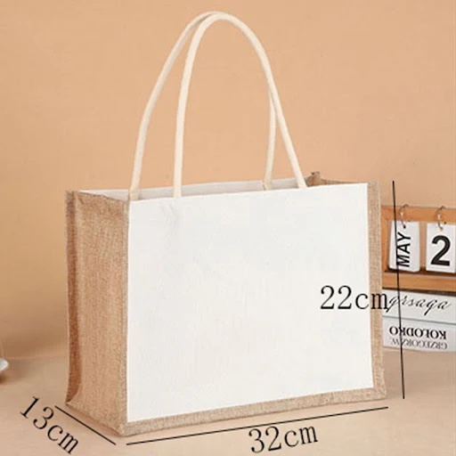 Title 8, Bolsa Tote de Lona de Linho Pintada à Mão com Juta