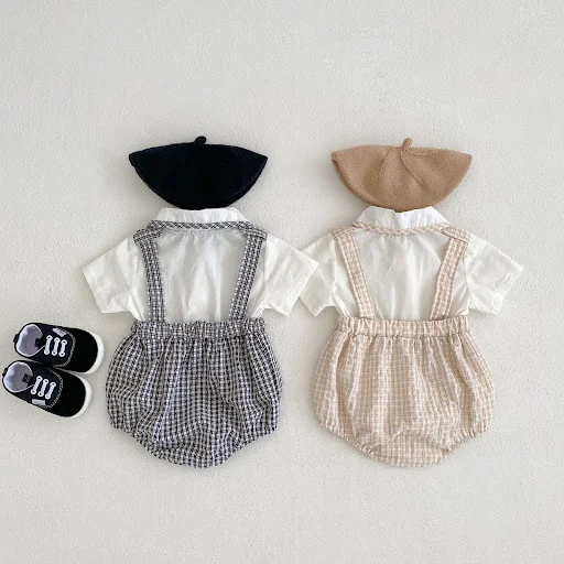 Title 13, Vestido infantil com gola boneca e estampa xadr...