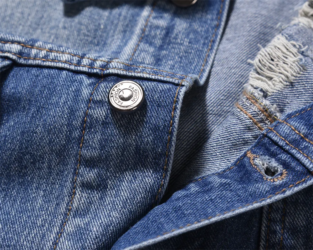 Jaqueta Jeans Masculina Primavera/Outono Lavada Branca Rasgada Conforto e Estilo Casual para um Visual Moderno e Despojado — foto 5