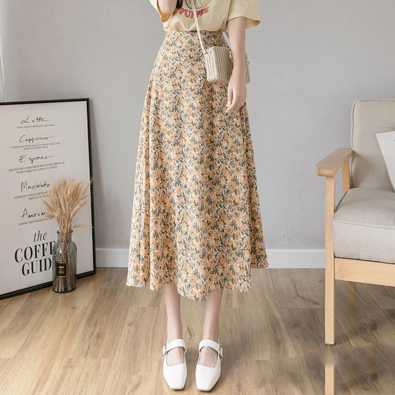 Title 4, High Waist Chiffon Daisy A-line Dress with Drap...