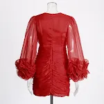 Fall New V-neck Three-dimensional Flower Pleated Dress Women — photo 6