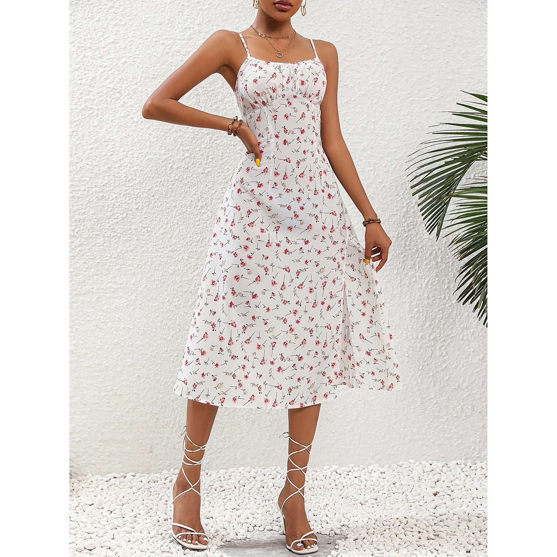 New Polka Dot Print Suspender Dress for Women, Summer Sexy Slit Long Dress Clothing, Elegant and Stylish, Perfect for Su — photo 7