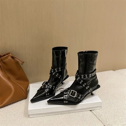 Title 1, Womens Pointed Stiletto Cross Belt Buckle Boot...
