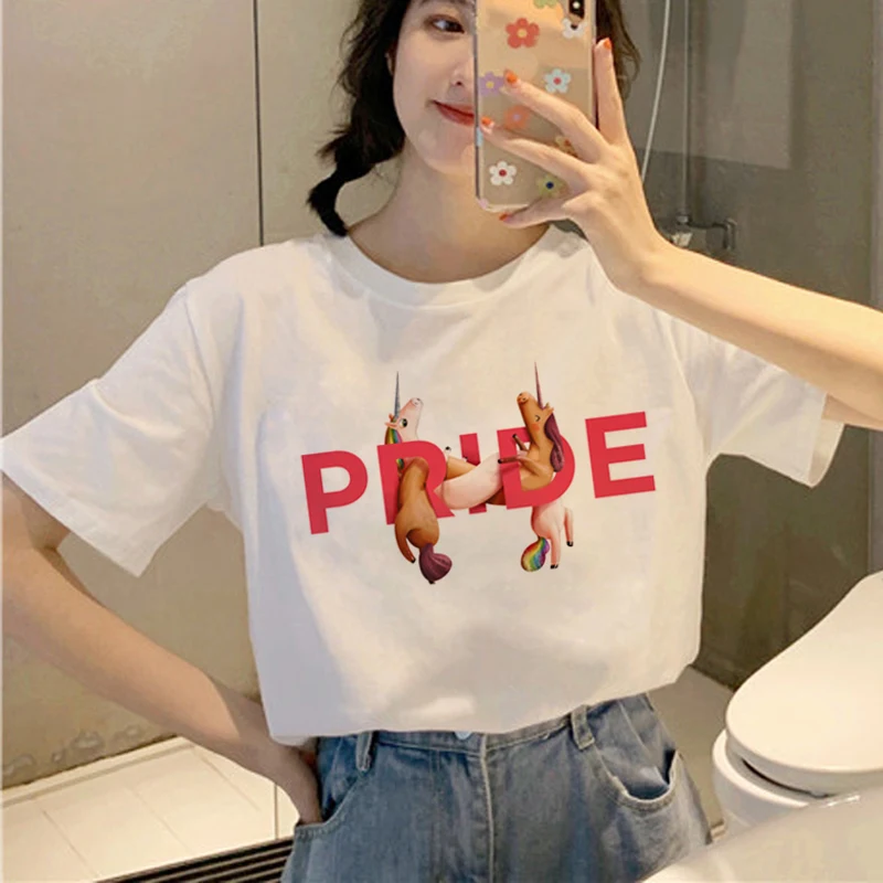 Camisetas de casal com estampa de arco-íris e letras, manga curta e casual, perfeitas para mostrar sua personalidade juntos com estilo. — foto 8