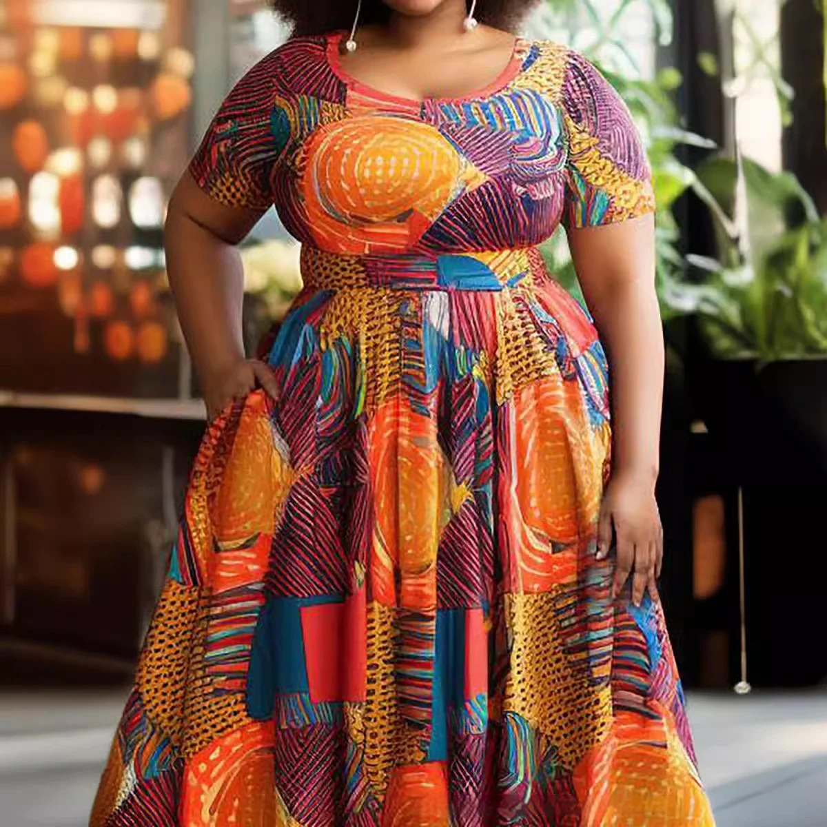 Title 2, Pleated Printing Temperament Commute Dress