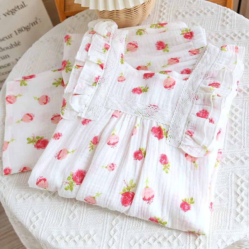 Pijama de algodão com gola quadrada para mulheres Novo conjunto de roupa de casa Conforto e estilo para noites tranquilas — foto 12