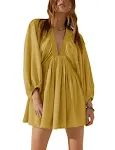 V-neck long sleeve smocking pleated dress offers an elegant and comfortable fit, perfect for any special occasion or eve — photo 6